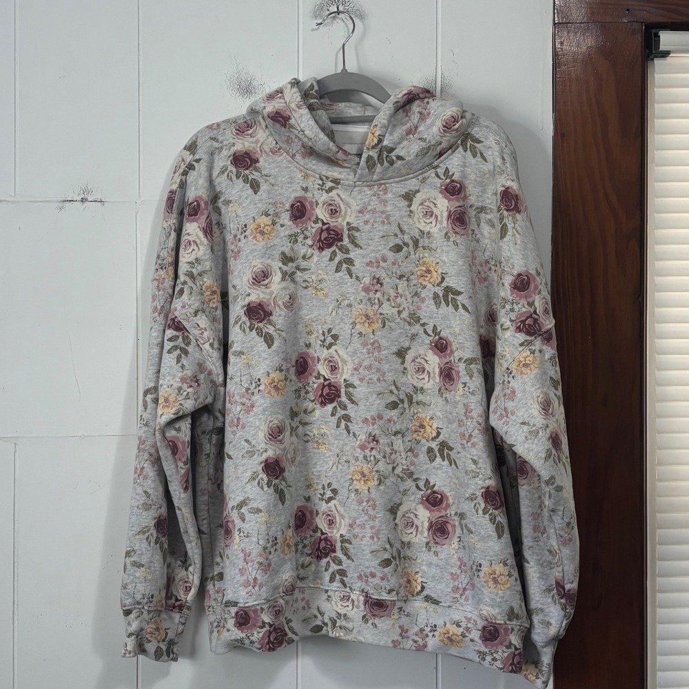 Abercrombie & Fitch Soft A&F Floral Rose Hoodie Grey XXL Pullover Sweatshirt